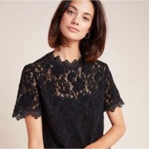 Anthropologie Teresa Mock Neck Lace Top in Black